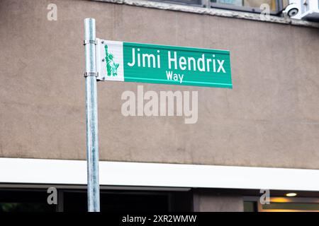 New York, USA. 08th Aug, 2024. Jimi Hendrix Way was unveiled outside of the legendary Electric Lady Studios on 8th Street in New York, NY on August 8, 2024. This renaming ceremony took place in honor of late musician Jimi Hendrix and the documentary 'Electric Lady Studios: A Jimi Hendrix Vision.' Credit: Sipa USA/Alamy Live News Stock Photo