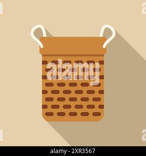 Empty wicker basket with handles is hanging on a wall, in flat design style Stock Vector