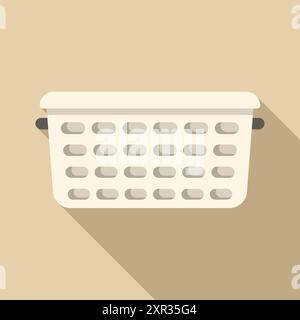 White plastic laundry basket standing on beige background, in flat design with long shadow Stock Vector