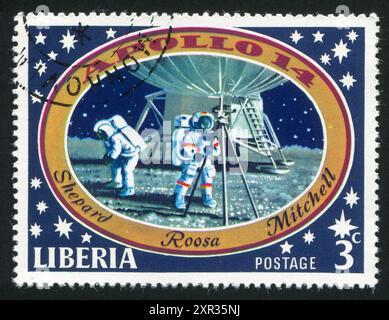 LIBERIA - CIRCA 1971: stamp printed by Liberia, shows Astronauts on Moon, circa 1971 Stock Photo