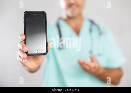 Doctor employs modern communication Stock Photo