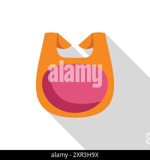 Cartoon orange baby bib with pink insert, isolated on white background with long shadow Stock Vector