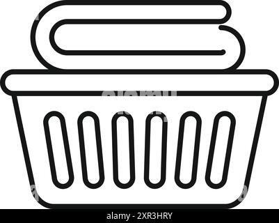 Simple line drawing of a laundry basket filled with clean towels, perfect for websites or apps Stock Vector