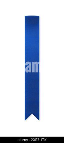 Long, shiny blue ribbon bookmark for use as a page reminder or divider. Photographed isolated on a white background. Attractive design element. Stock Photo