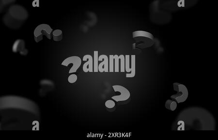 Question marks on black background. 3d illustration. Stock Photo