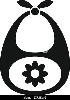 Black and white icon of a baby bib decorated with a flower, perfect for websites and mobile apps Stock Vector