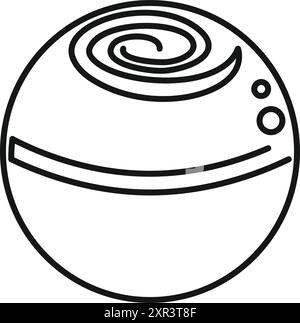 Black and white line art icon of a planet forming with a spiral galaxy in the background Stock Vector