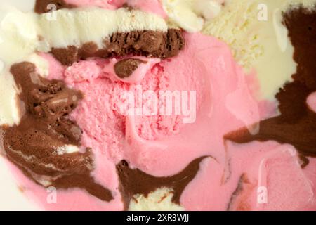 Texture Melted Three Various Color, Neapolitan Ice Cream, Food Background Stock Photo