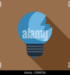 Cracked blue light bulb is showing a lightning bolt inside, symbolizing a sudden loss of an idea Stock Vector