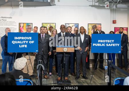 New York, USA. 08th Aug, 2024. Deputy mayor for public safety Philip Banks III Speaks as Mayor Eric Adams makes public safety and quality-of-life-related announcement at 14th Street Y in New York on August 8, 2024. (Photo by Lev Radin/Sipa USA) Credit: Sipa USA/Alamy Live News Stock Photo