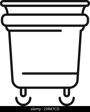 Black and white line icon of a large trash can on wheels, designed for waste management and recycling Stock Vector