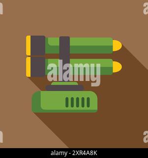 Multiple rocket launcher standing on platform casting long shadow on brown background Stock Vector