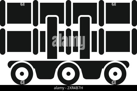 Black solid icon of a truck carrying metal pipes, representing construction material transportation Stock Vector