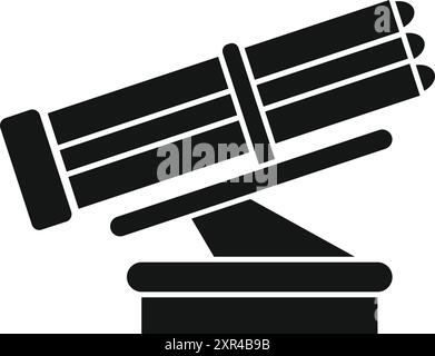 Multiple rocket launcher system firing rockets silhouette style icon Stock Vector