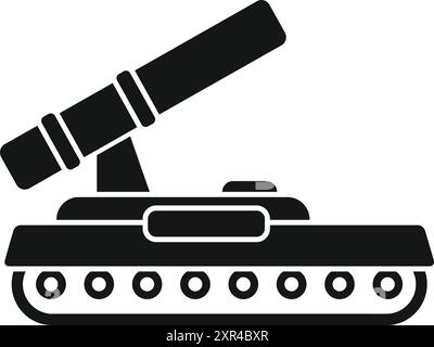Black solid icon for a military tank shooting with its big gun Stock Vector