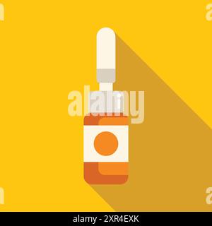Orange medical dropper bottle casting long shadow on yellow background Stock Vector