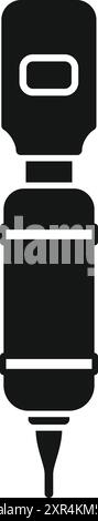 Black and white icon of a tattoo machine showing ink cartridge filled with black ink Stock Vector