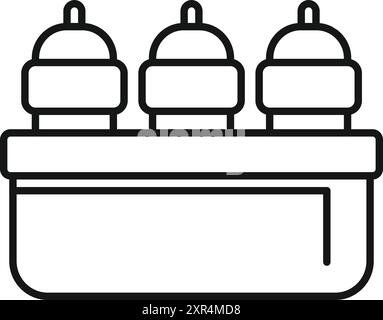 Line drawing of a water cooler with round bottles standing on top of a rectangular water reservoir Stock Vector