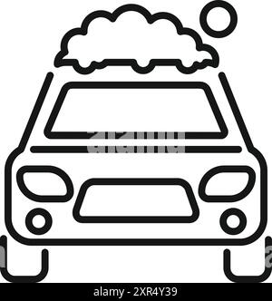Simple black and white line drawing of a car with soap suds on its roof at a car wash Stock Vector
