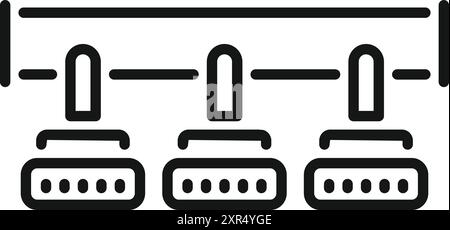 Linear icon of a server room, showing data transfer with cables Stock Vector