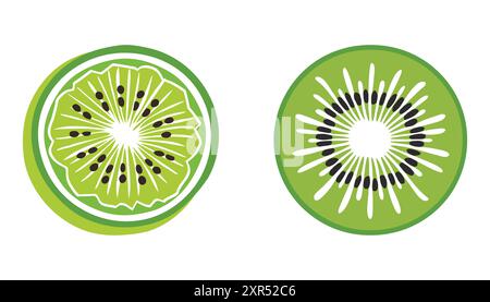 Fresh Kiwi slice icon set. with seeds vector illustration Stock Vector