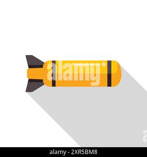 Cartoon yellow rocket missile flying with long shadow, suitable for topics about military technology Stock Vector