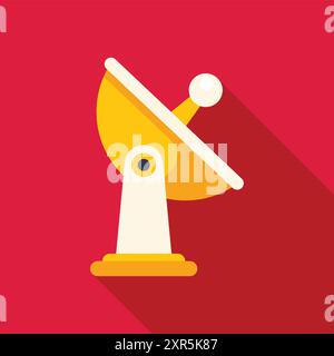 Yellow satellite dish receiving data on red background with long shadow Stock Vector
