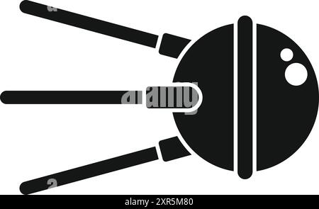 Black and white icon of a sputnik satellite orbiting earth transmitting signals Stock Vector