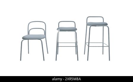 Polygonal model Vector illustration Bar stool icons set. Chair bench. Club furniture. Front view. Stock Vector