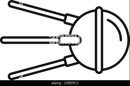 Simple line art icon of a space satellite orbiting earth, transmitting signals and data Stock Vector
