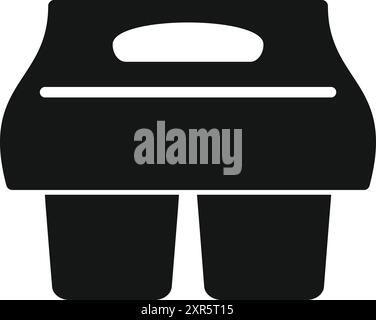 Black silhouette of a disposable cardboard carrier holding two cups of coffee, ideal for takeaway beverages Stock Vector