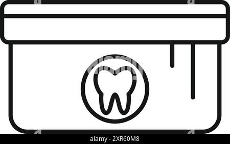 Line drawing of a container for storing dentures showing tooth icon, concept for dental care Stock Vector