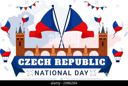 Happy Czech Republic National Day Vector Illustration on September 28th with a Waving Flag in Celebrations and Festivals Flat Style Cartoon Background Stock Vector