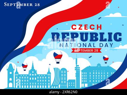 Happy Czech Republic National Day Vector Illustration on September 28th with a Waving Flag in Celebrations and Festivals Flat Style Cartoon Background Stock Vector