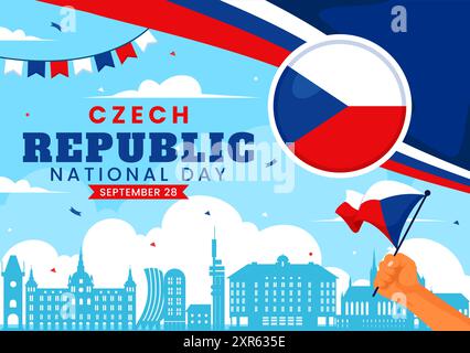 Happy Czech Republic National Day Vector Illustration on September 28th with a Waving Flag in Celebrations and Festivals Flat Style Cartoon Background Stock Vector