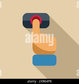 Hand pushing a red button on a device, in a conceptual image about making decisions Stock Vector