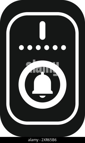 Black and white glyph icon of a remote control showing a notification bell icon Stock Vector