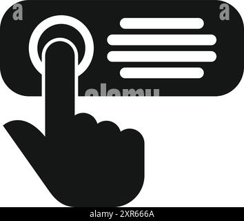 Black glyph icon for a hand pushing a button on a control panel Stock Vector
