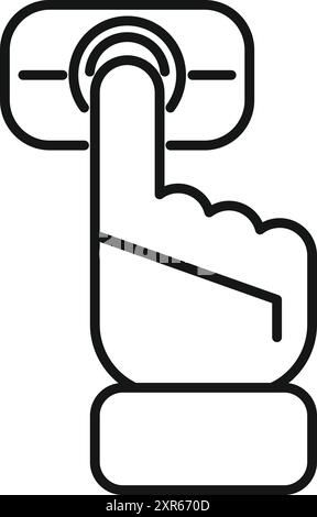 Line icon of a hand activating a button on a control panel, representing interaction, activation, and technology Stock Vector