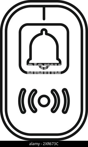 Black and white line art of a smartphone showing an incoming call with sound waves and bell icon Stock Vector