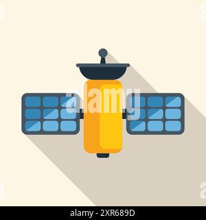 Space satellite transmitting signals with dish antenna and solar panels Stock Vector