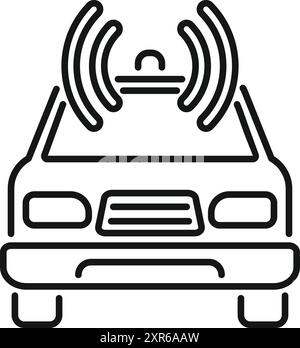Line drawing of a car with antenna on top emitting a wifi signal Stock Vector