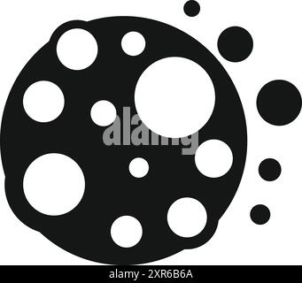 Black and white icon of a big asteroid moving through space leaving particles behind Stock Vector