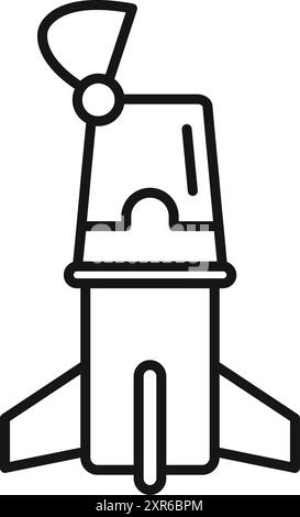 Simple line art icon of a space module rocket launching from a spaceport platform Stock Vector