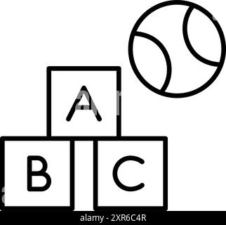 Children toys. Alphabet blocks and ball. Learning and playing. Pixel perfect, editable stroke vector icon Stock Vector