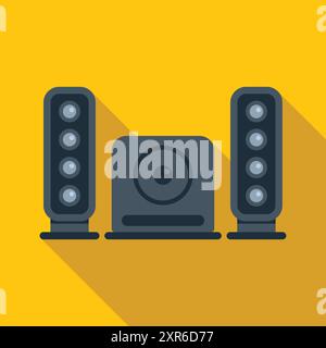 Home sound system playing music with long shadow on yellow background Stock Vector