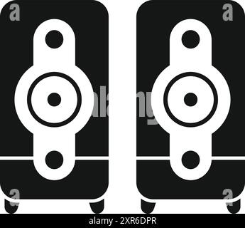 Pair of powerful audio speakers standing on spikes for accurate sound reproduction Stock Vector