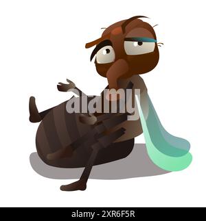 fly has eaten too much and tired. Dirty insect. Animal parasite. Object isolated on white background. Cartoon fun style Illustration vector Stock Vector