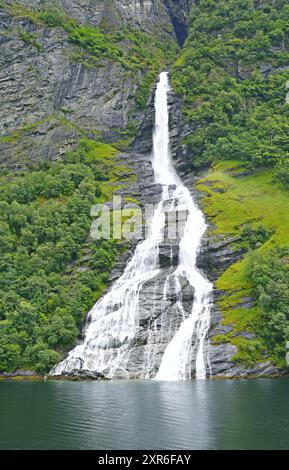 The Friaren or Pretender waterfall is located in the Geiranger Fjord, Norway. Stock Photo