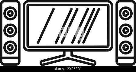 Minimalist line drawing of a home cinema system with two audio speakers and a large screen Stock Vector